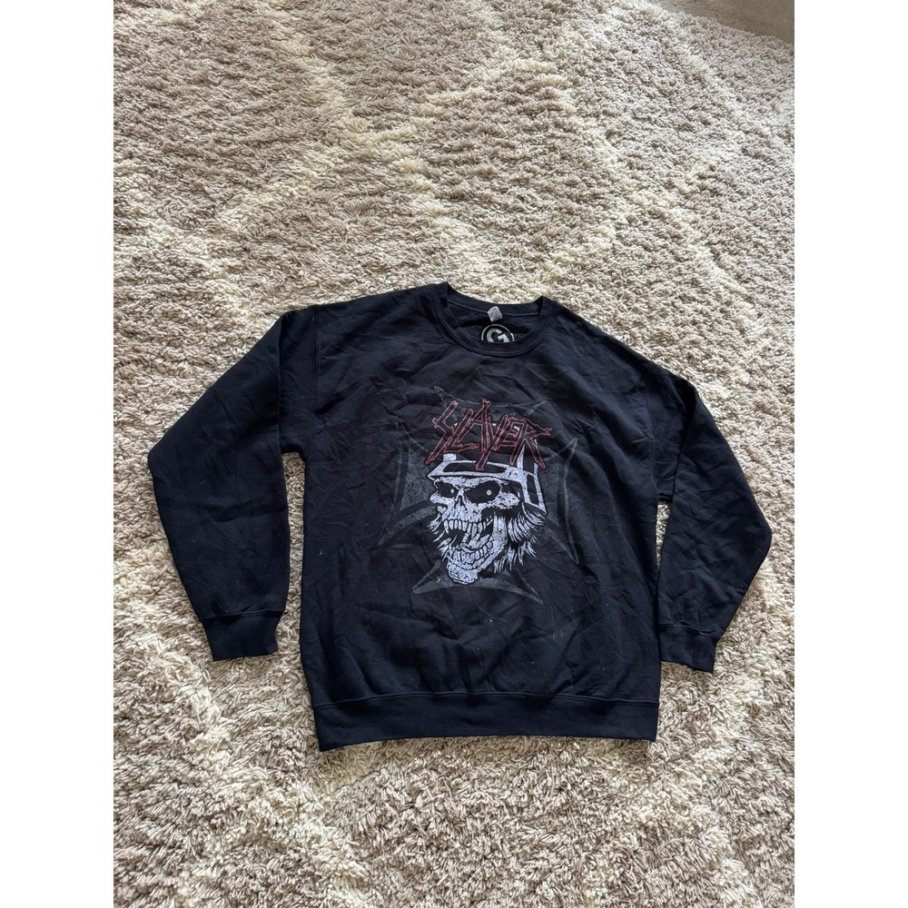 Slayer Band Graphic Sweatshirt Black Bearded Skull Thrash Metal Mens Large